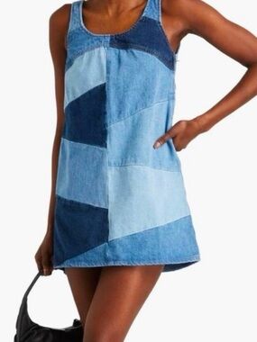 Frame Denim Patchwork Tank Dress in Mixed Blue Washes